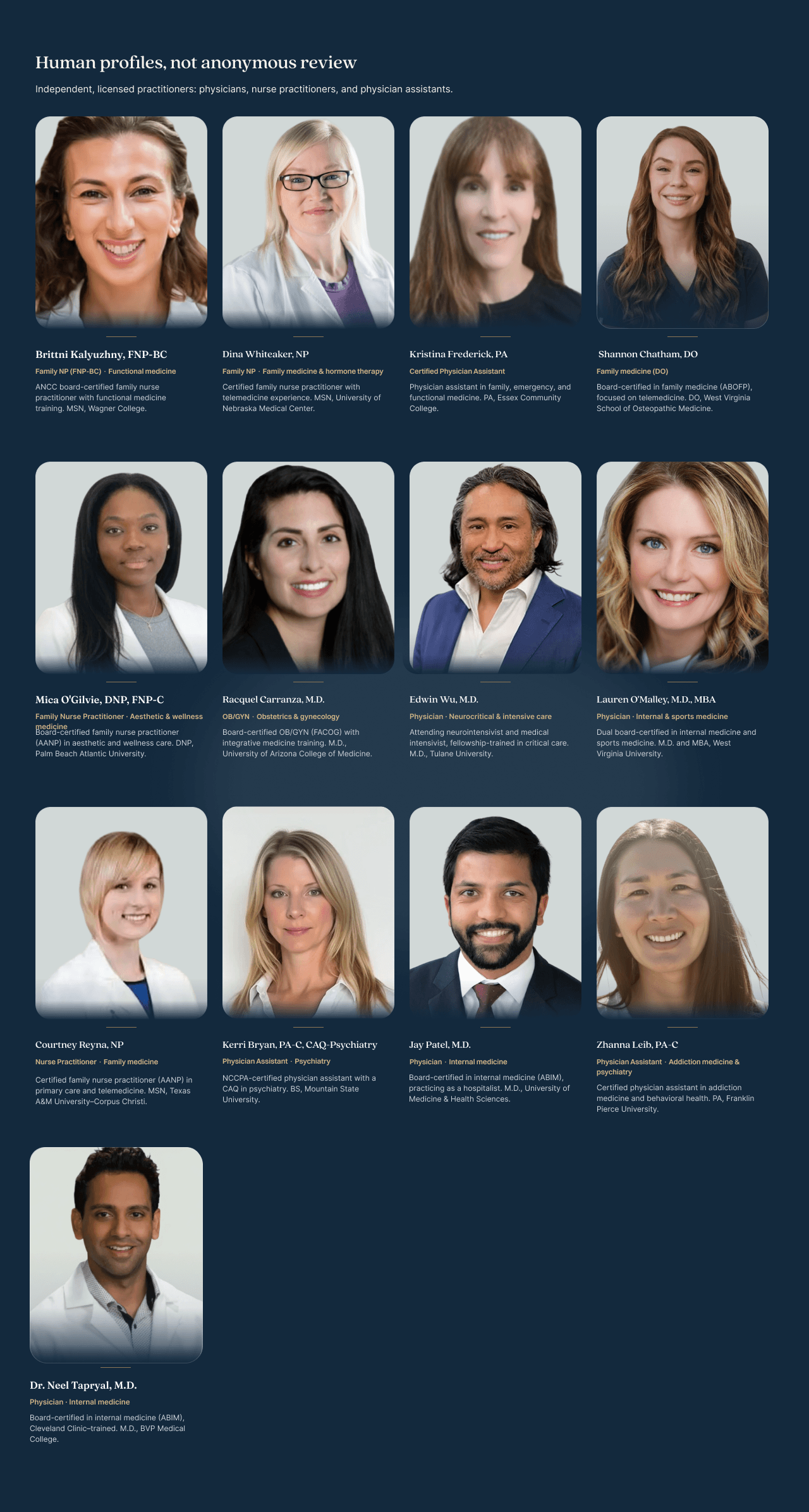 Our Clinicians page